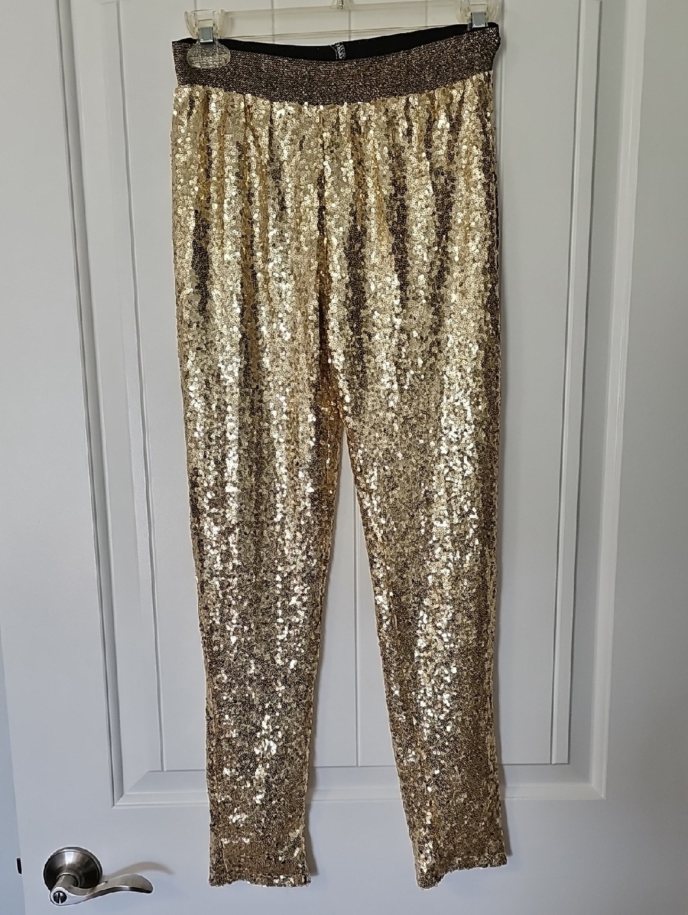 Gold Sequin Leggings / Pants Elastic Waist